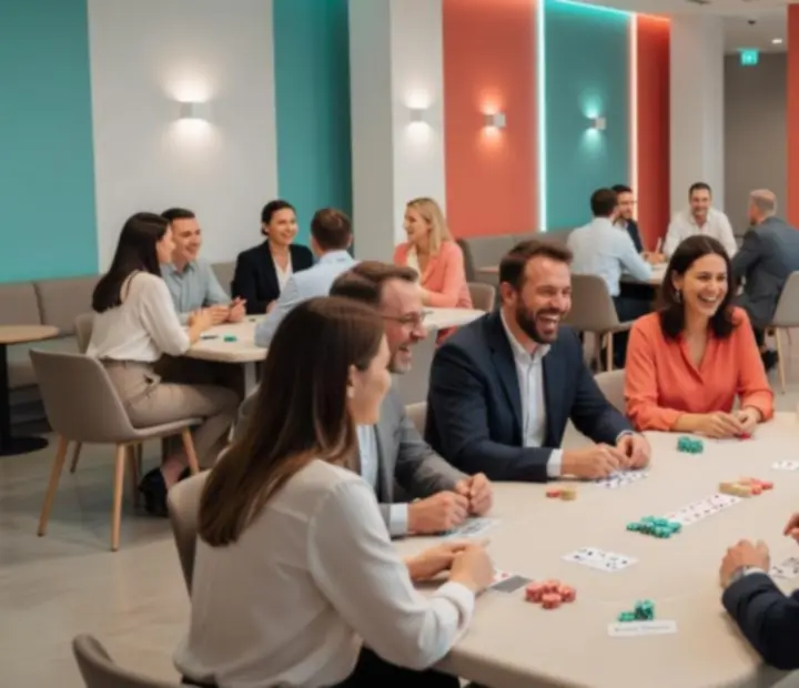 Koláž fotografií z firemních večírků a teambuildingů v pokerovém stylu