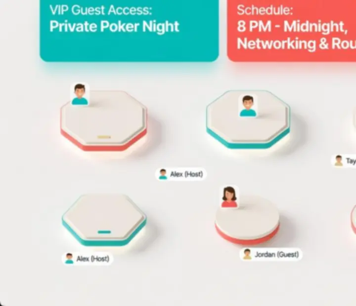 Moderní přehled soukromého pokerového večírku s hosty a stolním programem